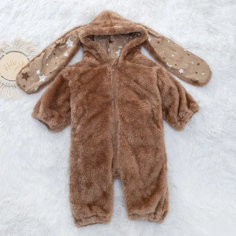 New Baby Plush Hooded Jumpsuit Brown Cartoon Rabbit — feature 9