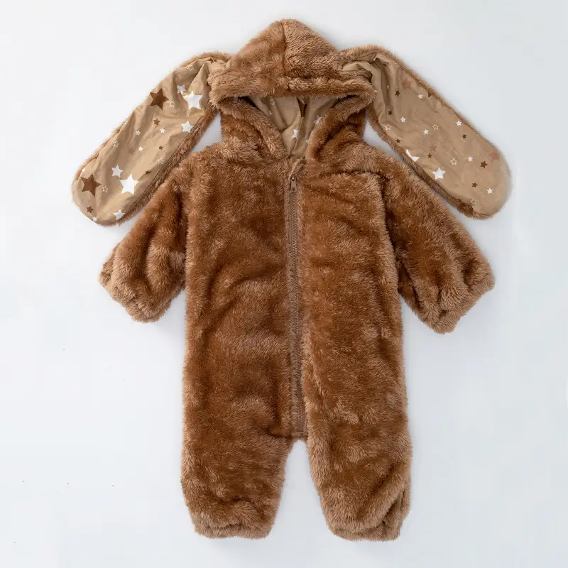 New Baby Plush Hooded Jumpsuit Brown Cartoon Rabbit - Image 4