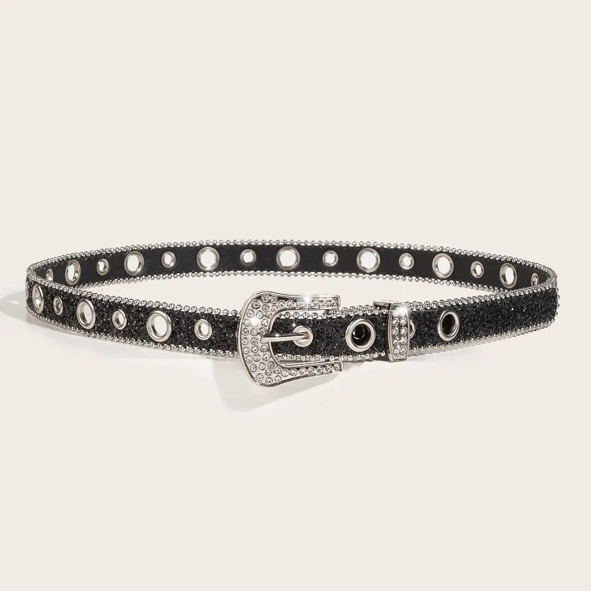 Rhinestone Belt Women's Black European Style - Image 3