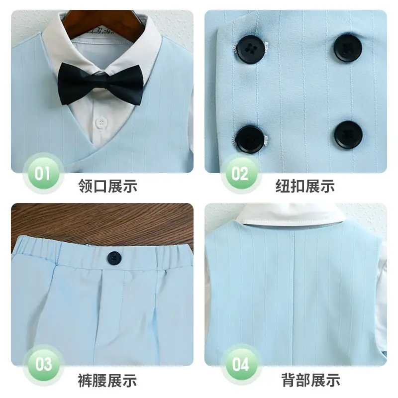 Children's Light Blue Vest Suit for Boys Spring Summer - Image 5