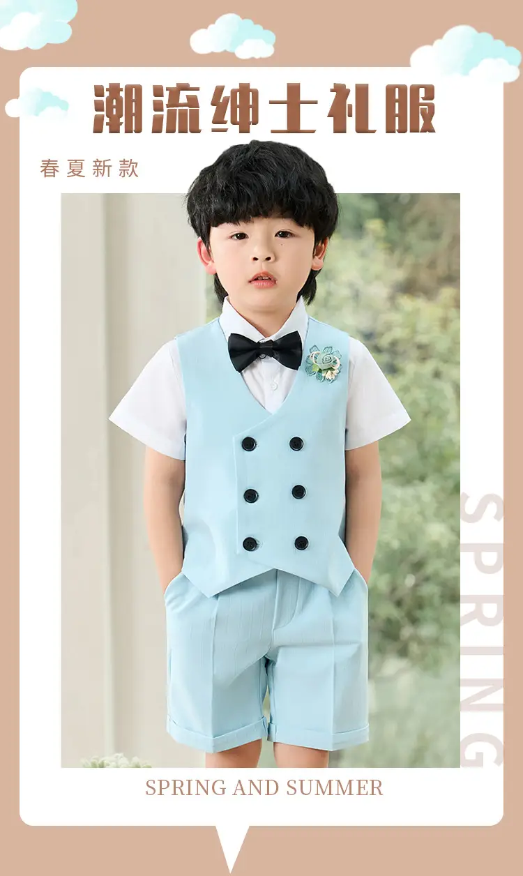Children's Light Blue Vest Suit for Boys Spring Summer — feature 1