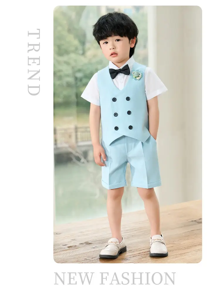 Children's Light Blue Vest Suit for Boys Spring Summer — feature 9