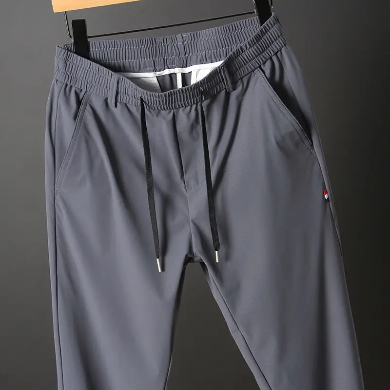 Men's Black Ice Silk Loose Straight Pants - Image 8