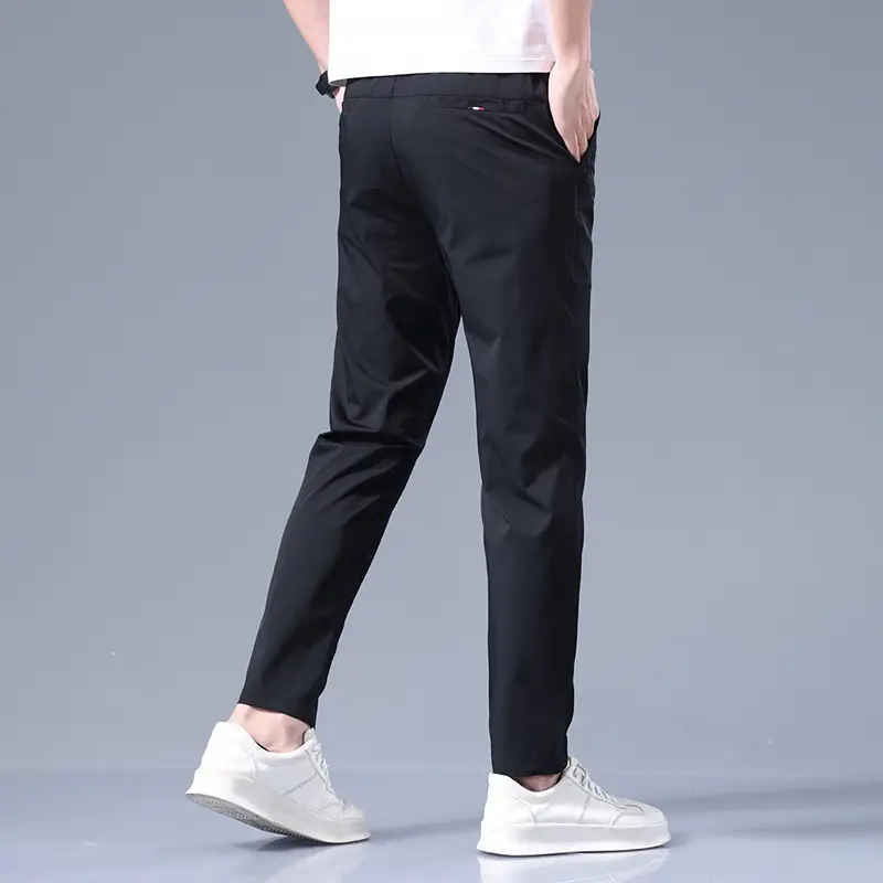 Men's Black Ice Silk Loose Straight Pants - Image 10
