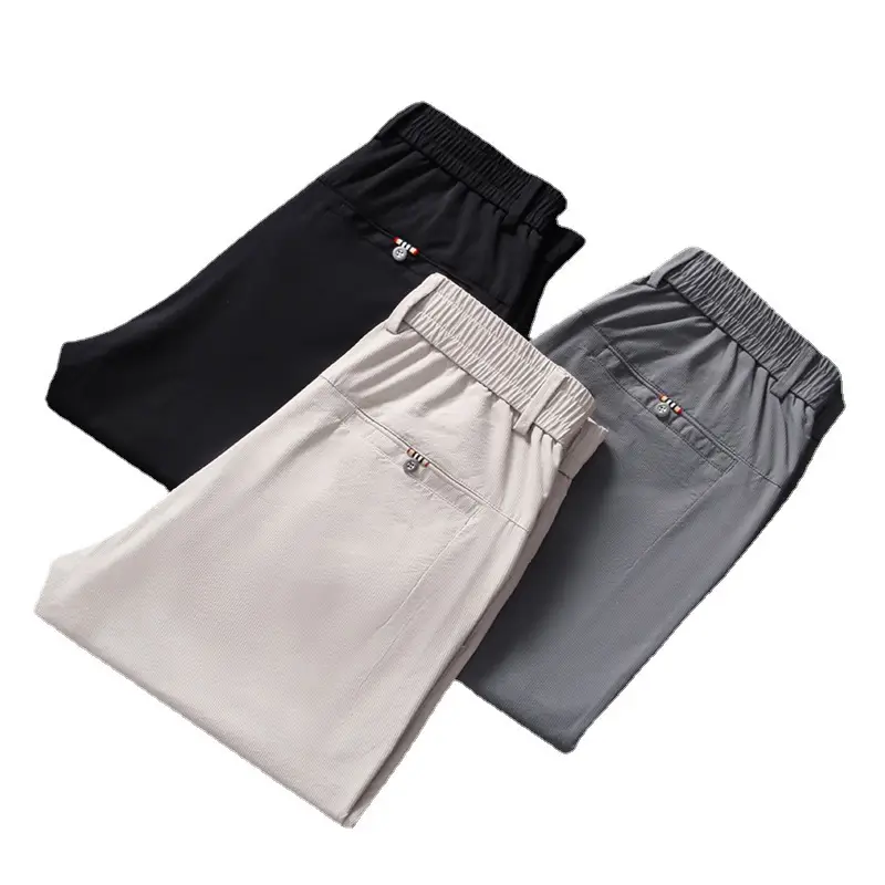 Men's Black Ice Silk Loose Straight Pants - Image 11