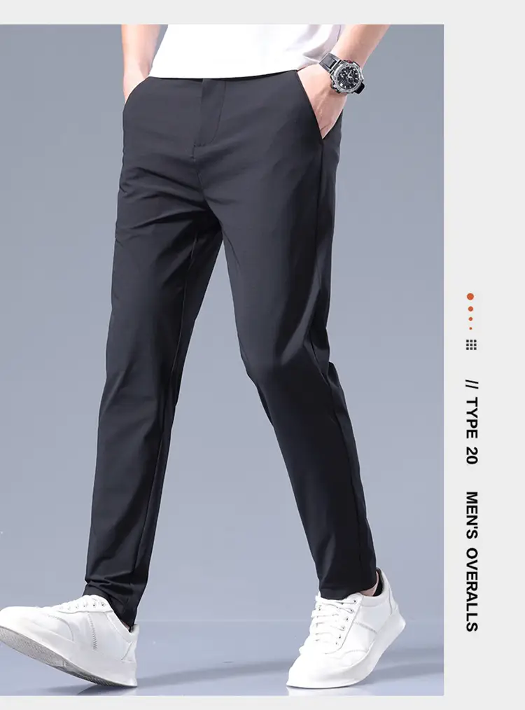 Men's Black Ice Silk Loose Straight Pants — feature 13