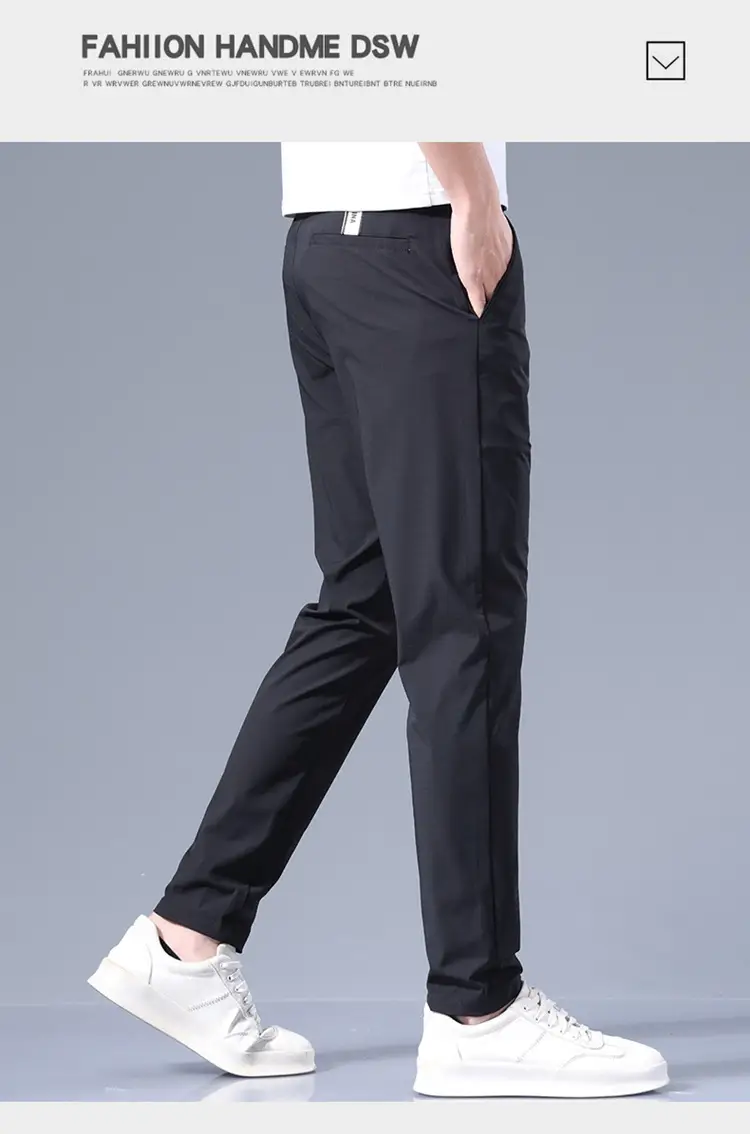 Men's Black Ice Silk Loose Straight Pants — feature 14