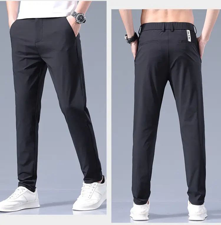 Men's Black Ice Silk Loose Straight Pants — feature 15