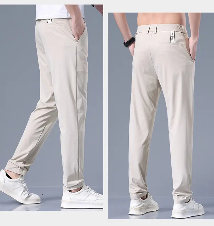 Men's Black Ice Silk Loose Straight Pants — feature 19