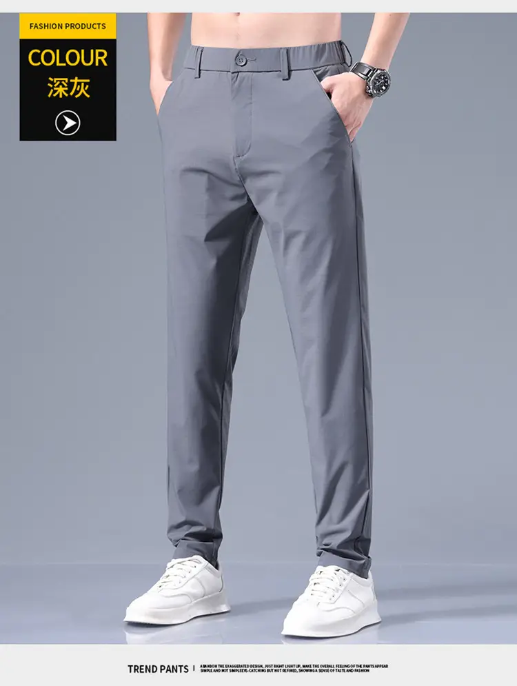 Men's Black Ice Silk Loose Straight Pants — feature 20