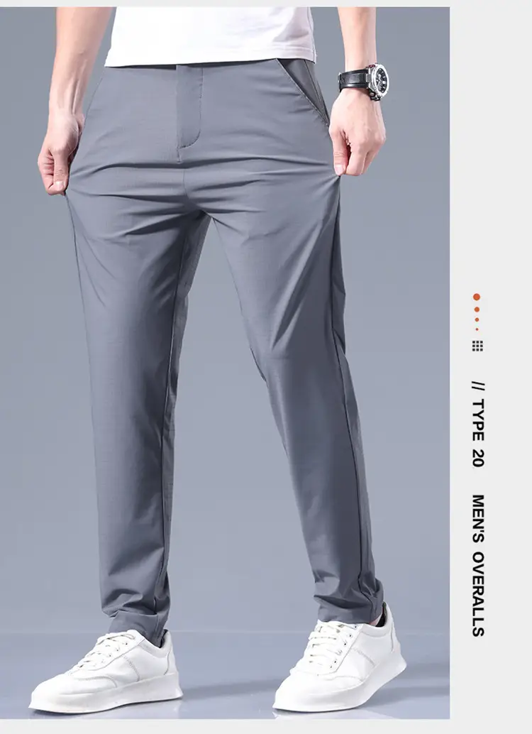 Men's Black Ice Silk Loose Straight Pants — feature 21