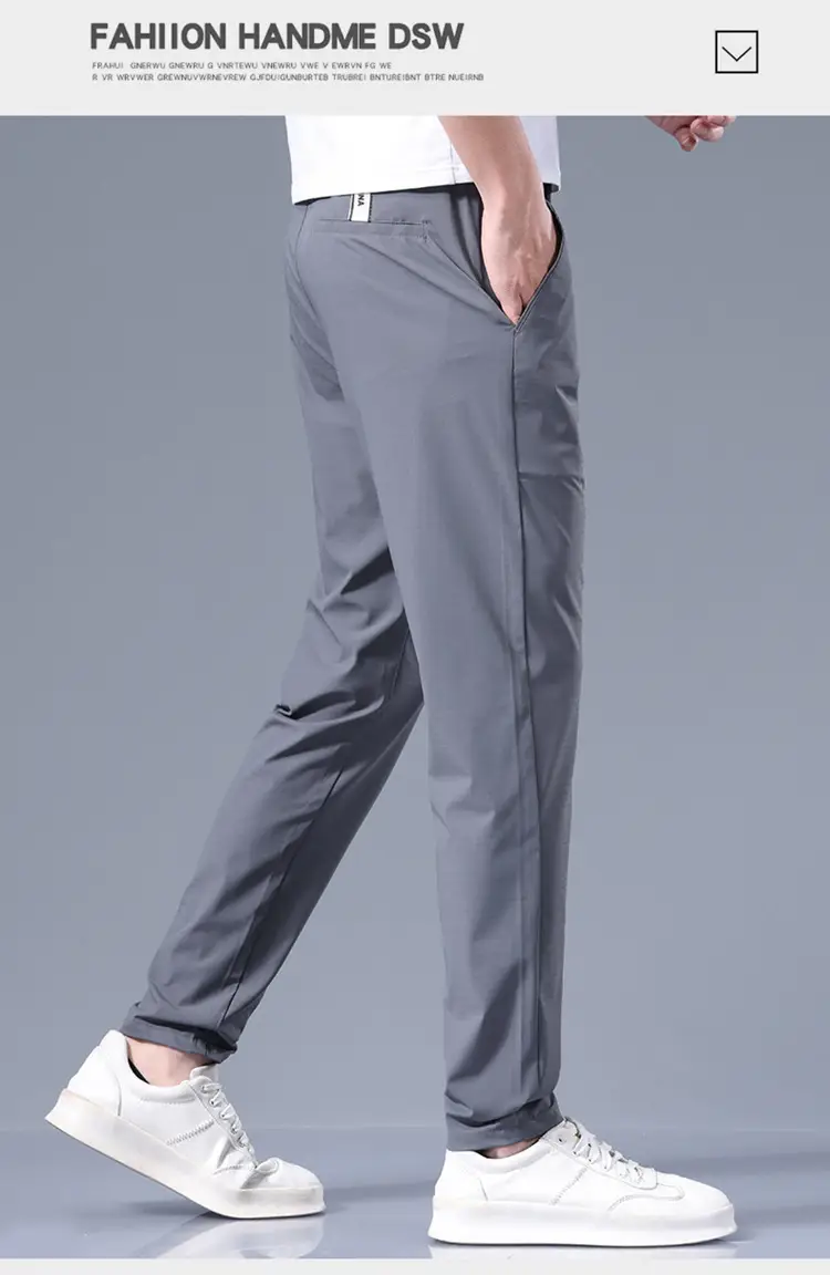 Men's Black Ice Silk Loose Straight Pants — feature 22