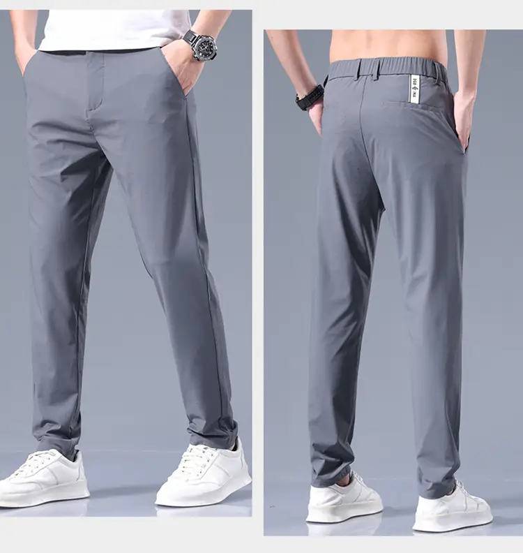 Men's Black Ice Silk Loose Straight Pants — feature 23