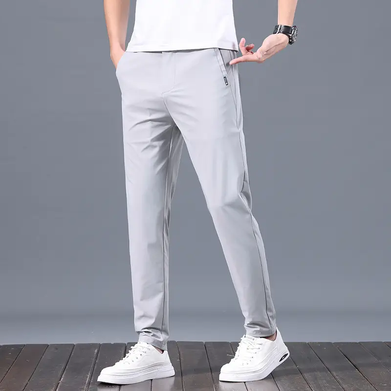 Men's Black Ice Silk Loose Straight Pants - Image 3