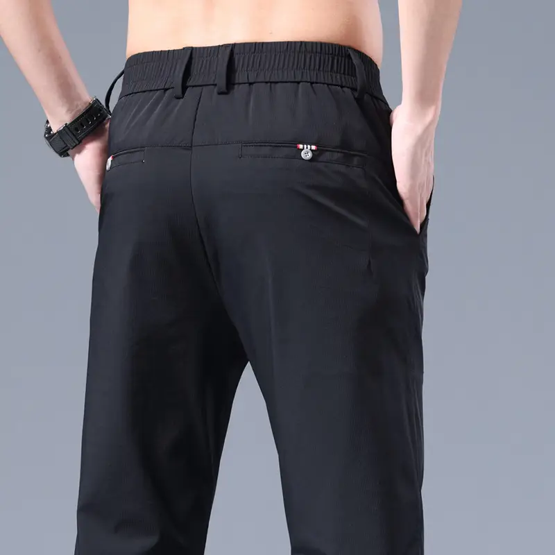 Men's Black Ice Silk Loose Straight Pants - Image 4