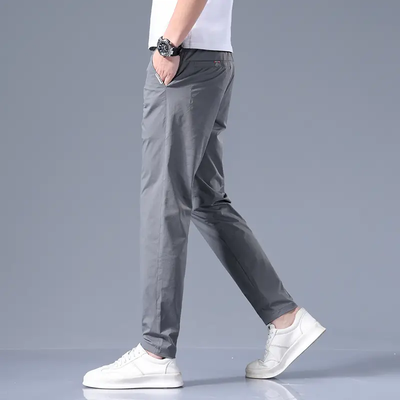 Men's Black Ice Silk Loose Straight Pants - Image 5