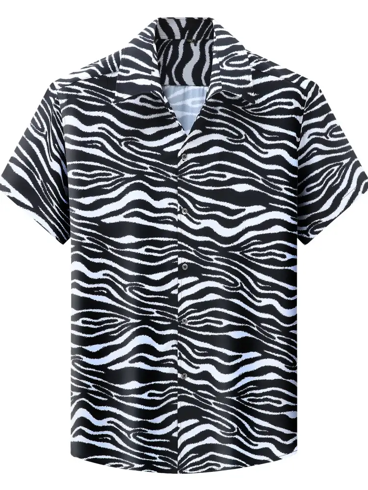 Men's Digital Printed Cuban Collar Shirt Extra Large Blue Patterned - Image 8