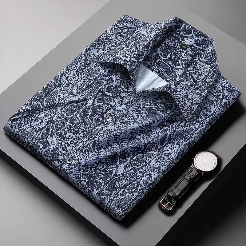 Men's Digital Printed Cuban Collar Shirt Extra Large Blue Patterned - Image 2
