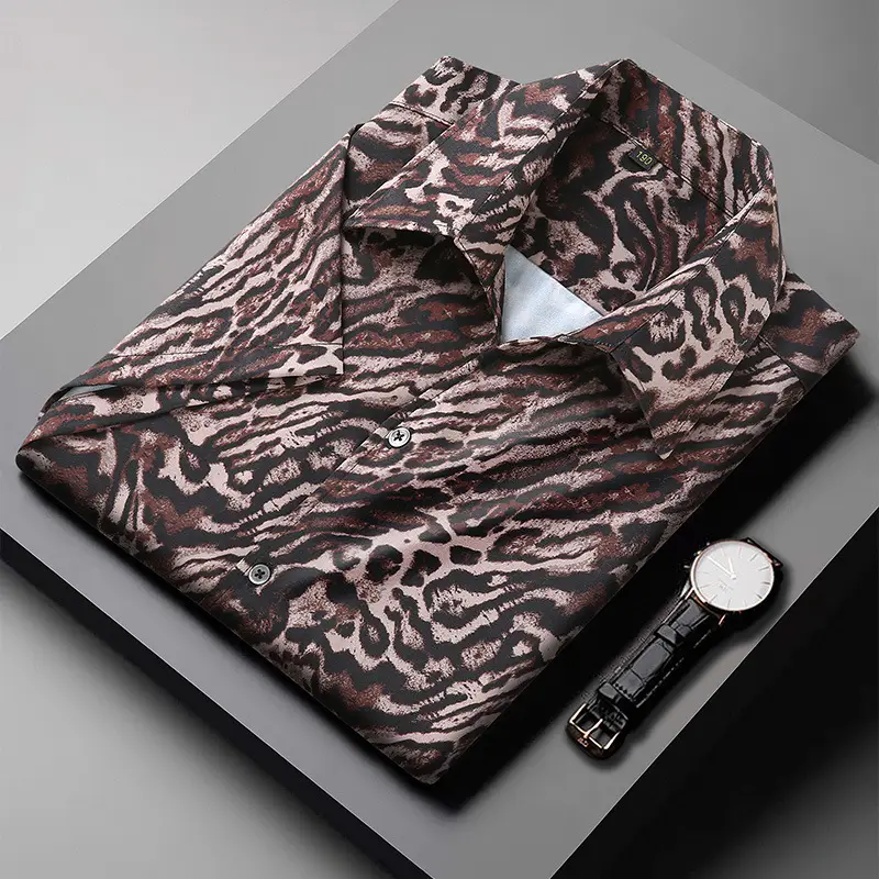 Men's Digital Printed Cuban Collar Shirt Extra Large Blue Patterned - Image 3
