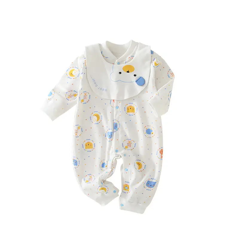 Baby Long Sleeve Cotton Suit White Animal Print - Image 9
