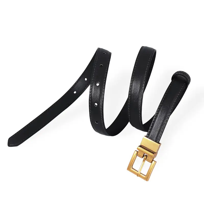 Women's Leather Belt with Gold Buckle Brown Black - Image 4