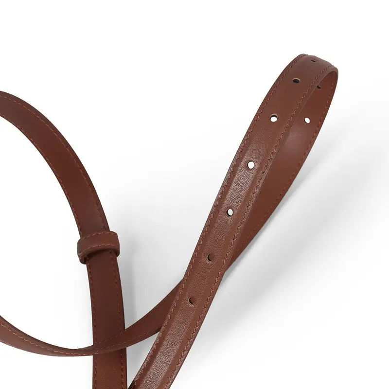 Women's Leather Belt with Gold Buckle Brown Black - Image 7