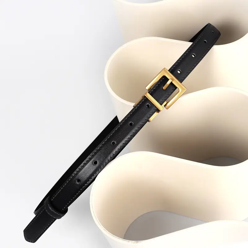 Women's Leather Belt with Gold Buckle Brown Black - Image 8
