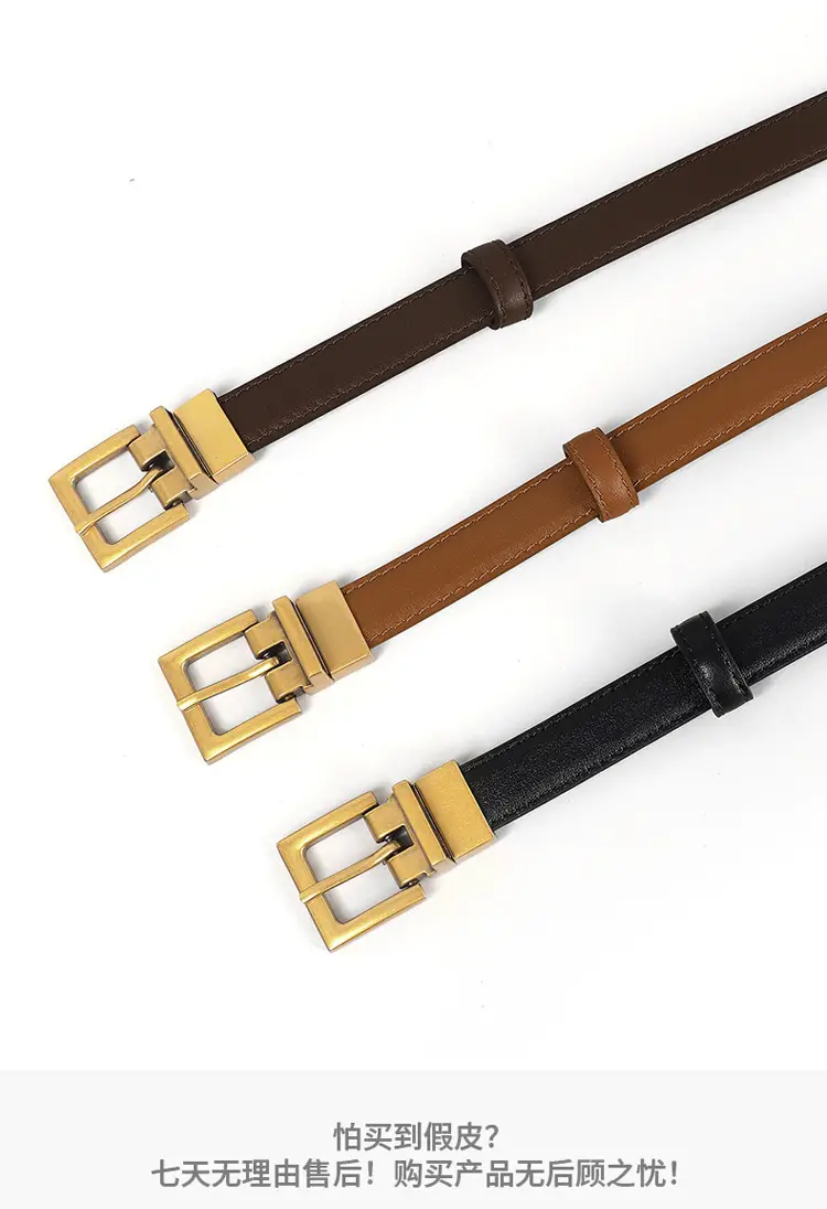 Women's Leather Belt with Gold Buckle Brown Black — feature 16