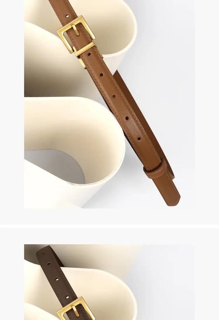 Women's Leather Belt with Gold Buckle Brown Black — feature 18