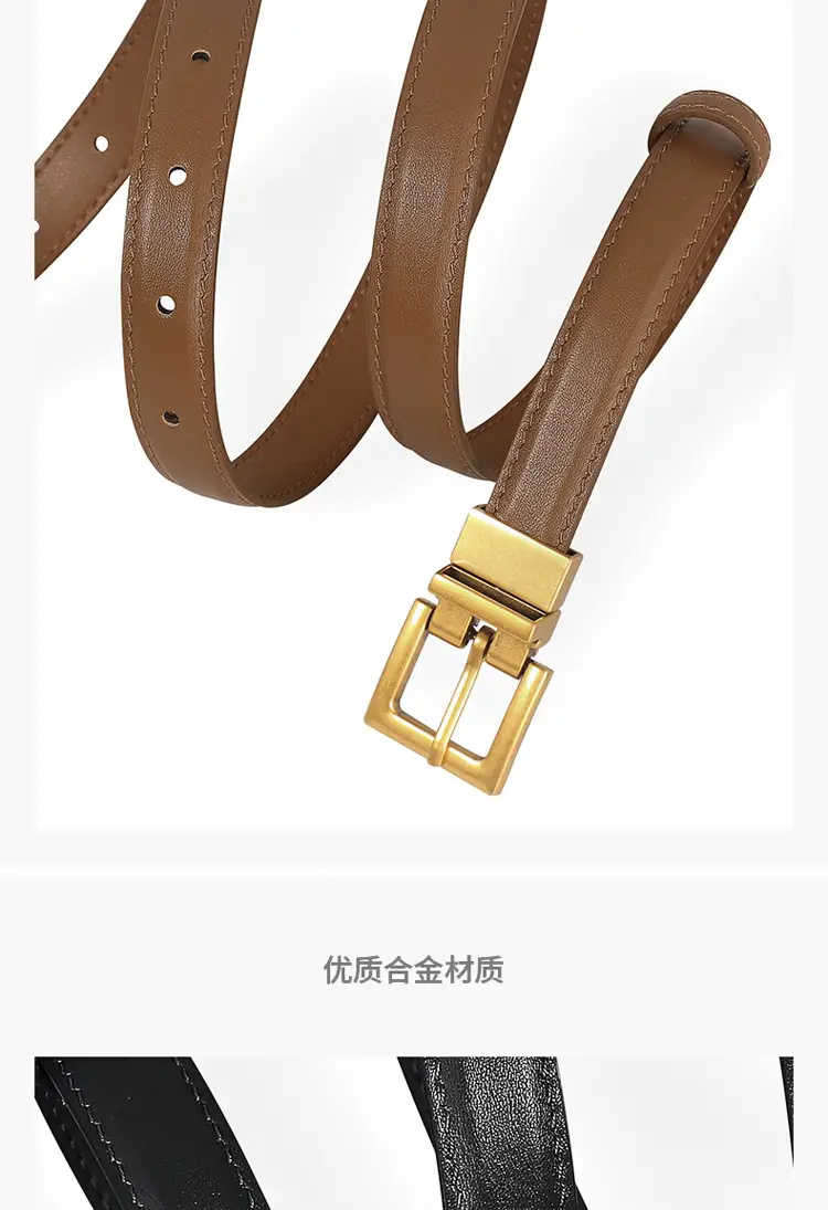 Women's Leather Belt with Gold Buckle Brown Black — feature 20