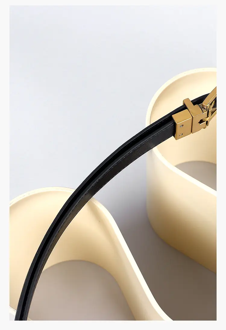 Women's Leather Belt with Gold Buckle Brown Black — feature 22