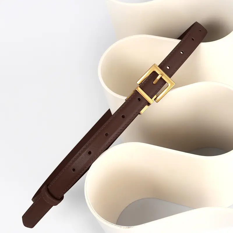 Women's Leather Belt with Gold Buckle Brown Black - Image 2