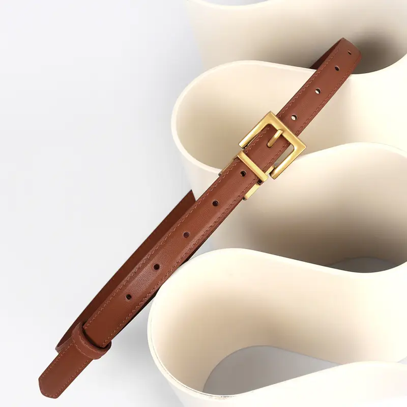 Women's Leather Belt with Gold Buckle Brown Black - Image 3