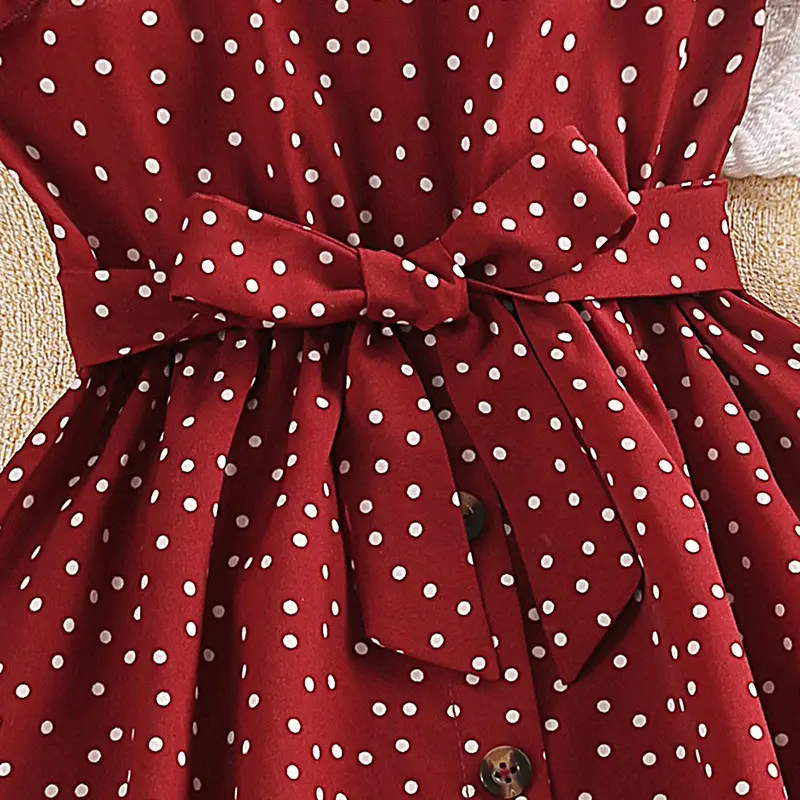 Red Polka Dot Suspender Girls Dress 2025 Summer - Image 4