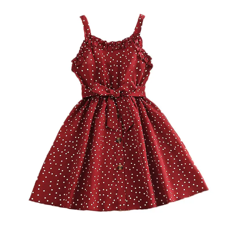 Red Polka Dot Suspender Girls Dress 2025 Summer - Image 5