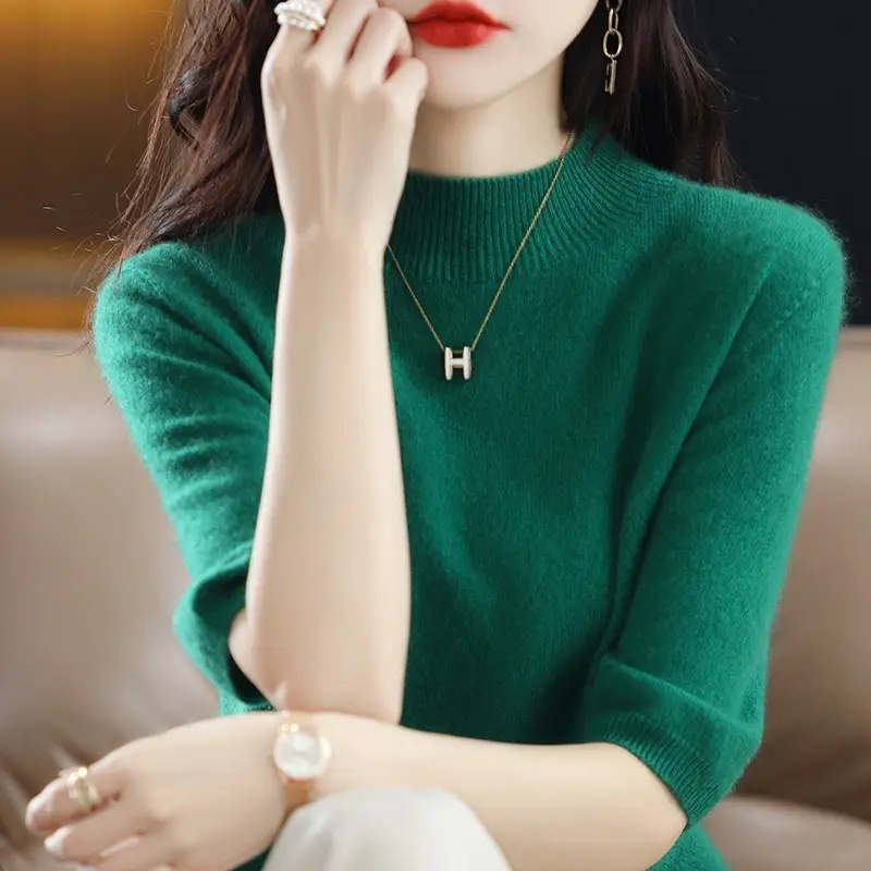 Women's 2025 Knitted Half-High Sweater Beige - Image 5