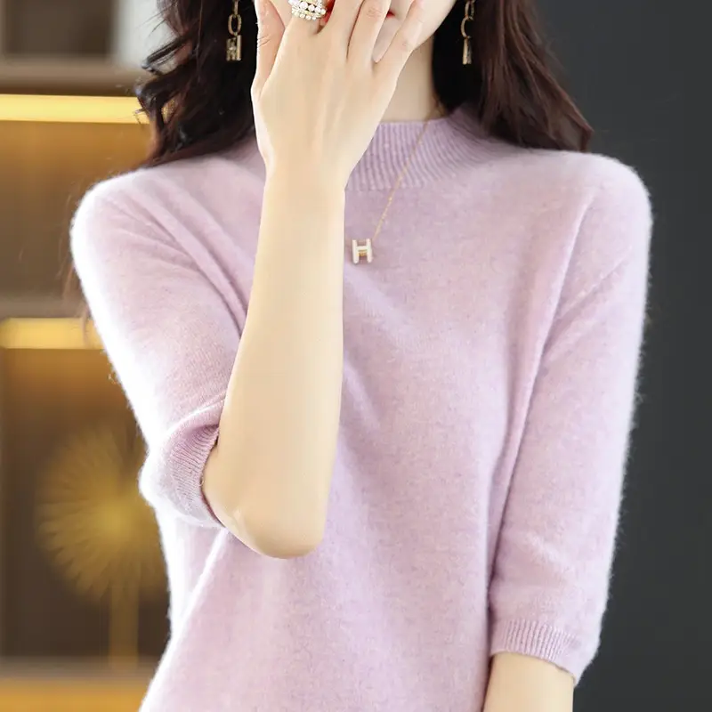 Women's 2025 Knitted Half-High Sweater Beige - Image 6