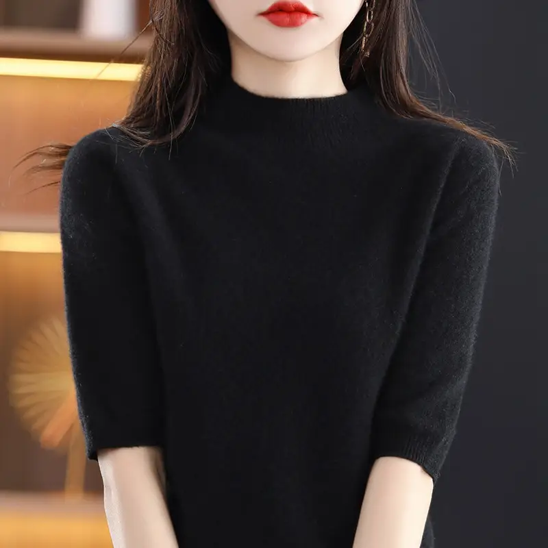 Women's 2025 Knitted Half-High Sweater Beige - Image 2