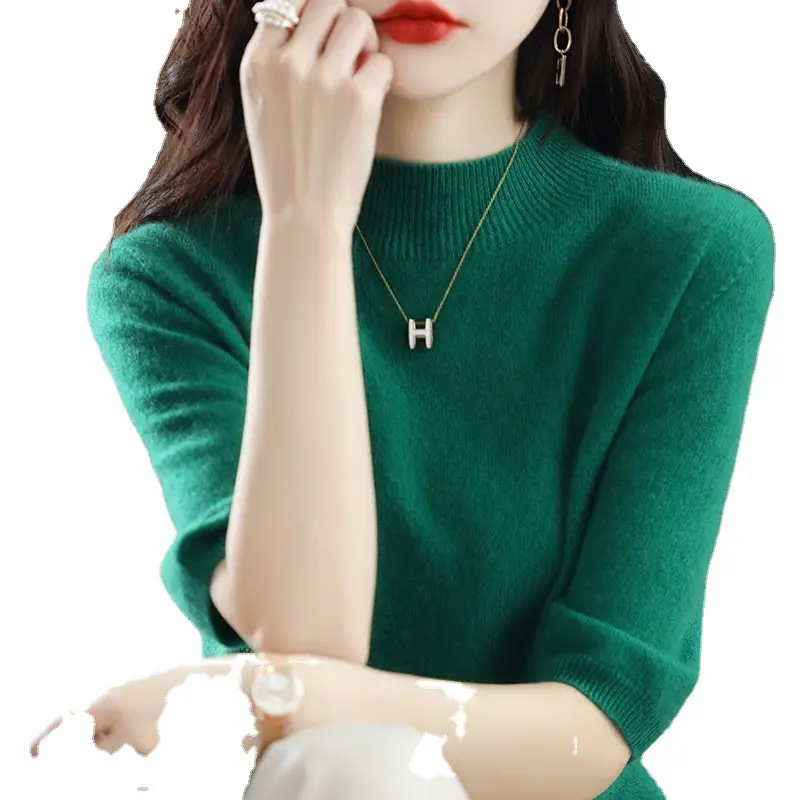 Women's 2025 Knitted Half-High Sweater Beige - Image 7