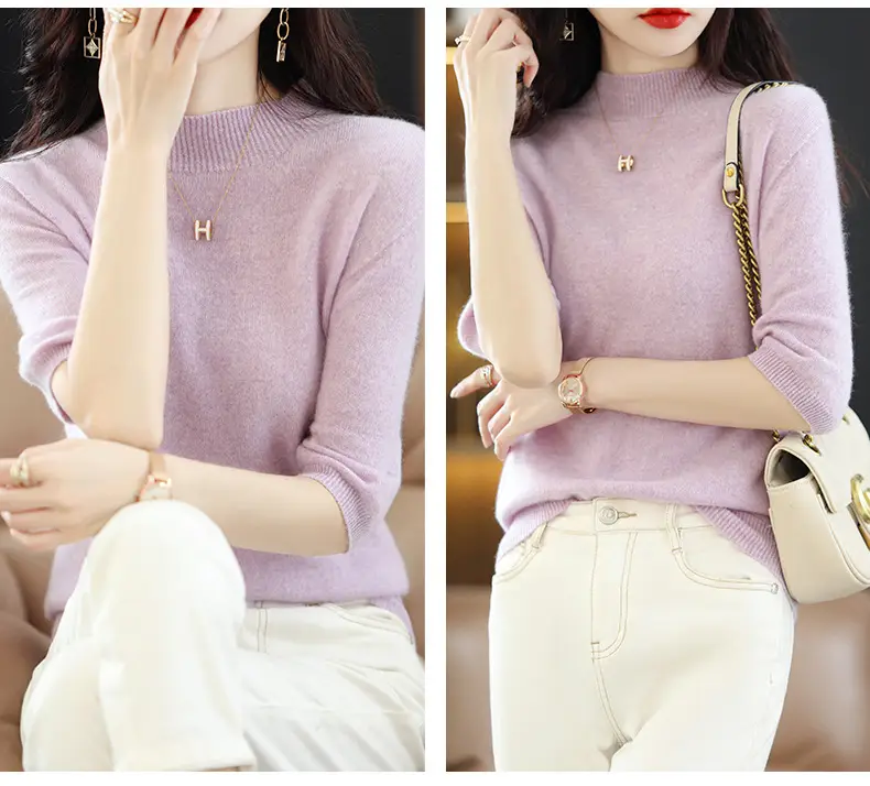 Women's 2025 Knitted Half-High Sweater Beige — feature 10