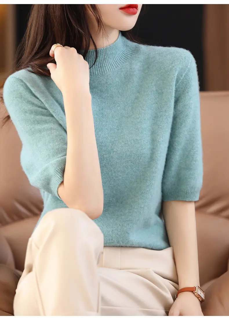 Women's 2025 Knitted Half-High Sweater Beige — feature 11
