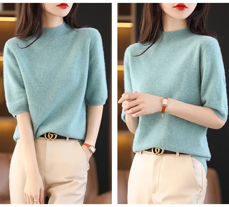 Women's 2025 Knitted Half-High Sweater Beige — feature 12