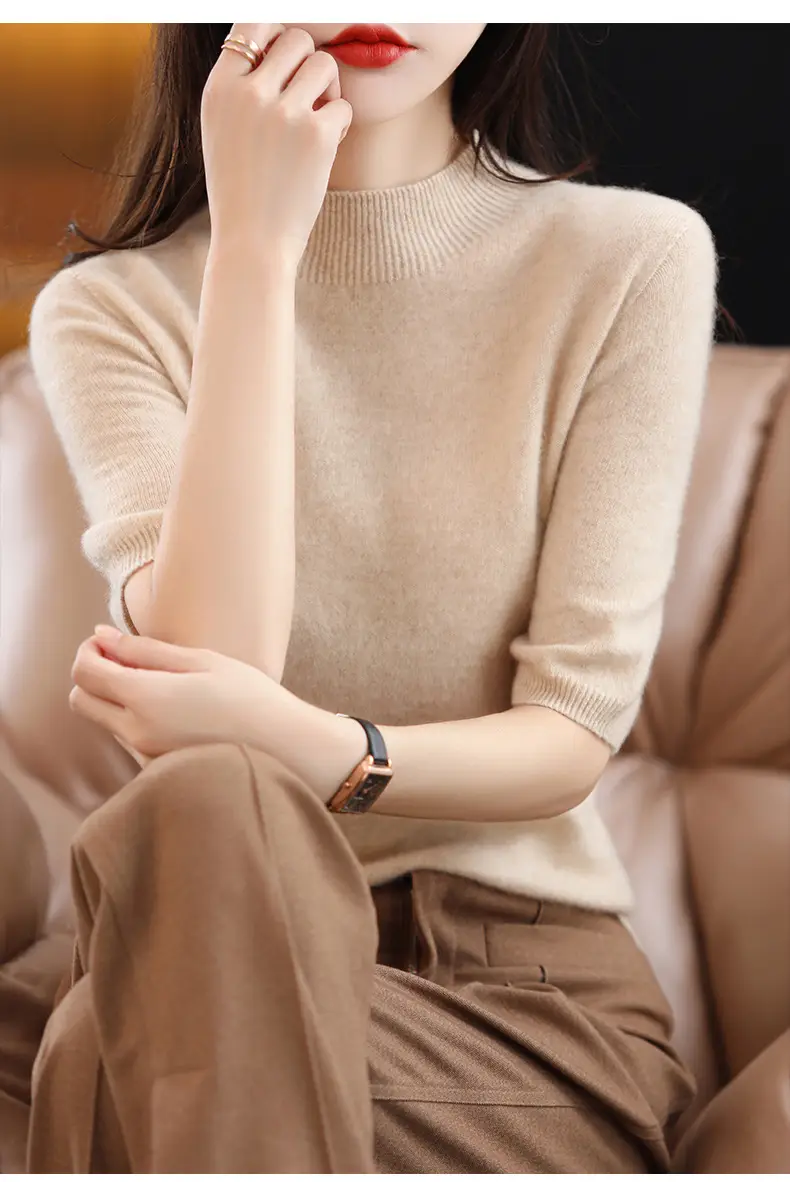Women's 2025 Knitted Half-High Sweater Beige — feature 13