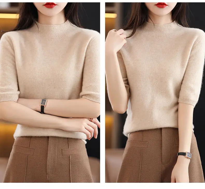 Women's 2025 Knitted Half-High Sweater Beige — feature 14