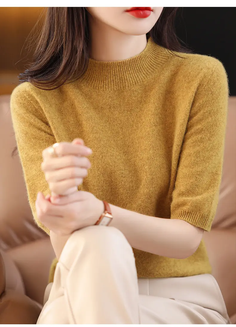 Women's 2025 Knitted Half-High Sweater Beige — feature 15