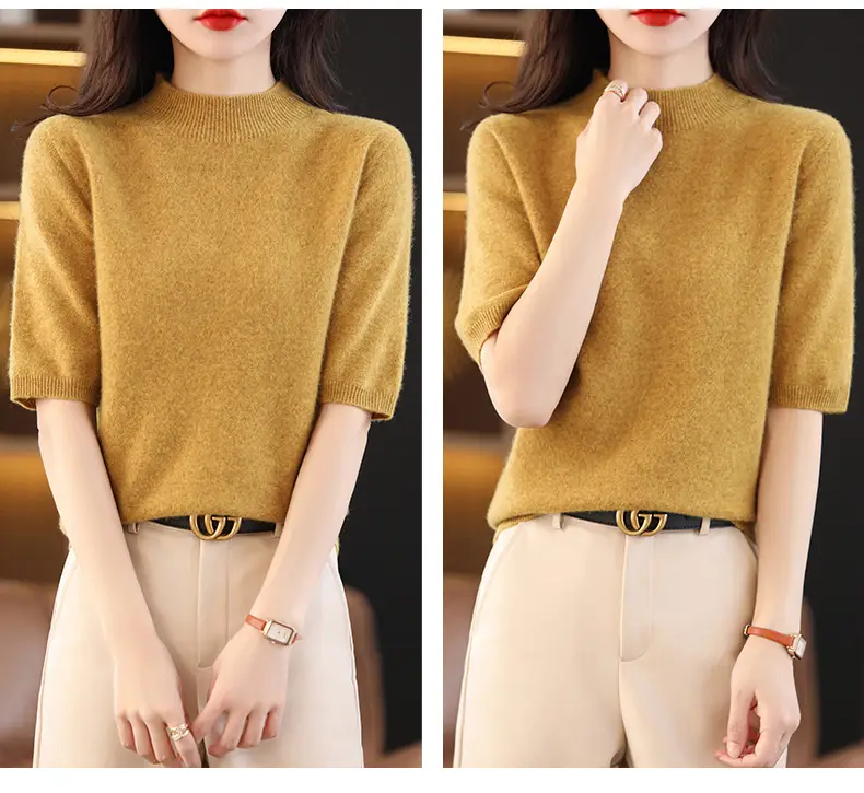Women's 2025 Knitted Half-High Sweater Beige — feature 16