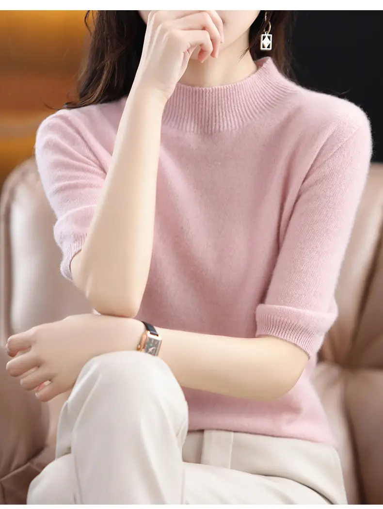 Women's 2025 Knitted Half-High Sweater Beige — feature 17