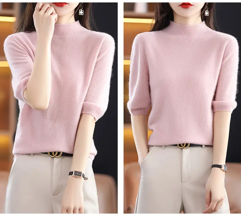 Women's 2025 Knitted Half-High Sweater Beige — feature 18