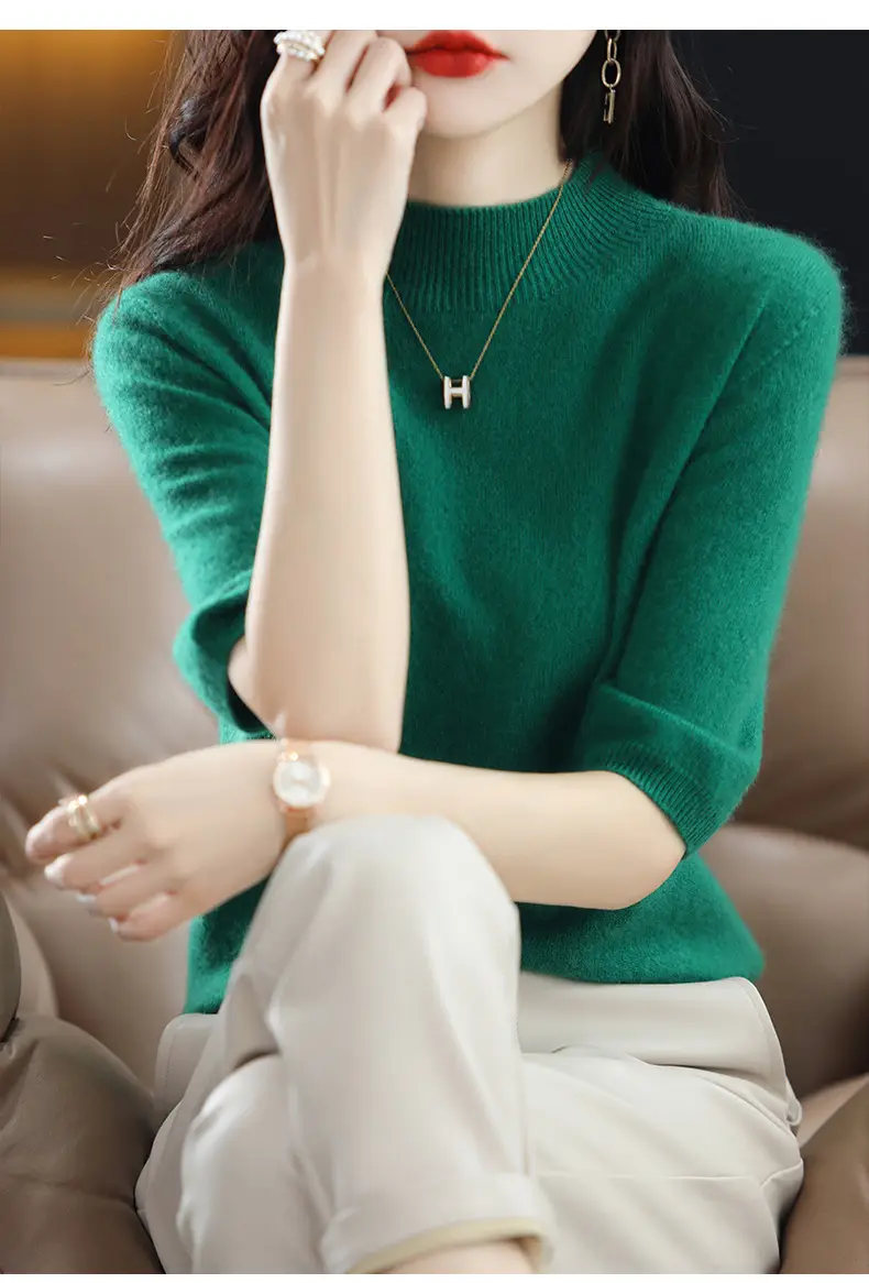 Women's 2025 Knitted Half-High Sweater Beige — feature 19