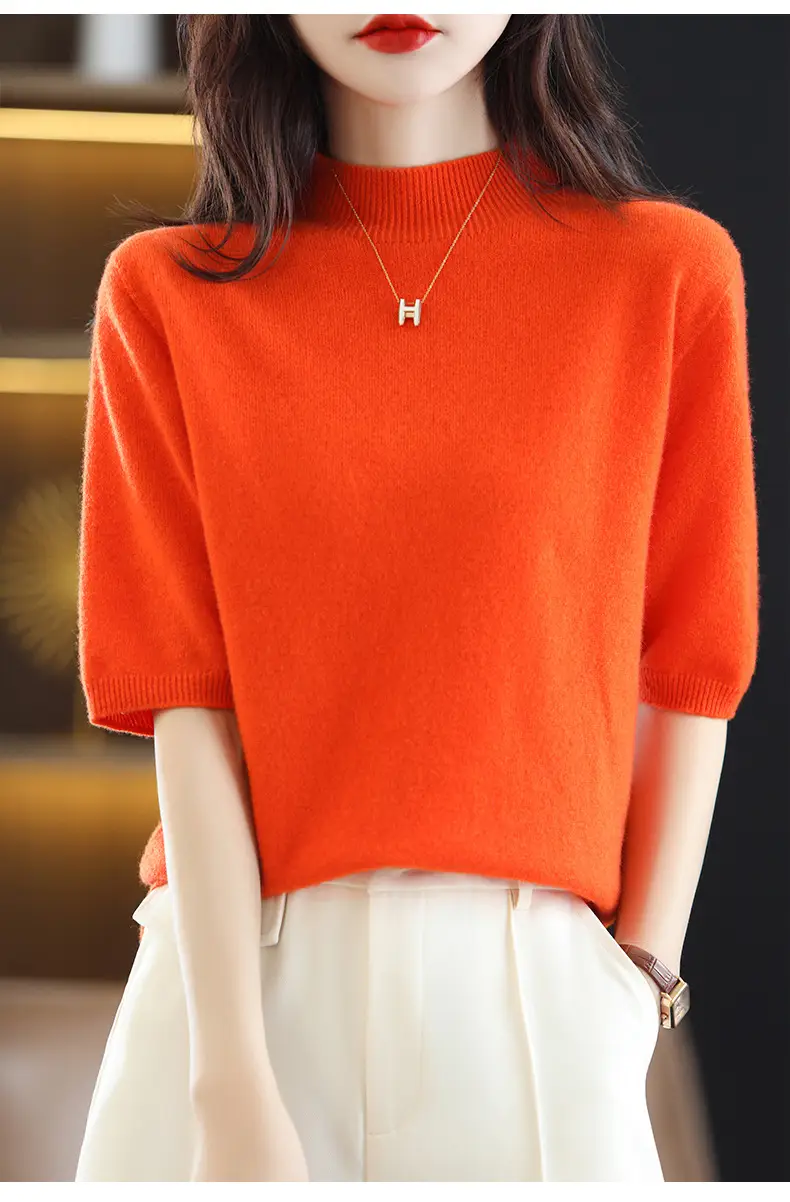 Women's 2025 Knitted Half-High Sweater Beige — feature 2